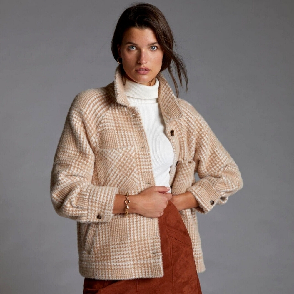 Anthropologie Greylin Houndstooth Shirt Jacket Mp